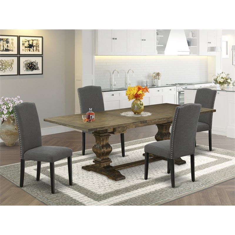 Pemberly Row 5-Pc Rectangle Table with Dark Gotham Gray Chairs in Jacobean