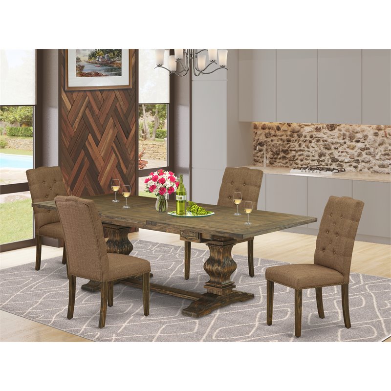 Pemberly Row 5-Pc Wood Dining Set in Distressed Jacobean Brown Beige