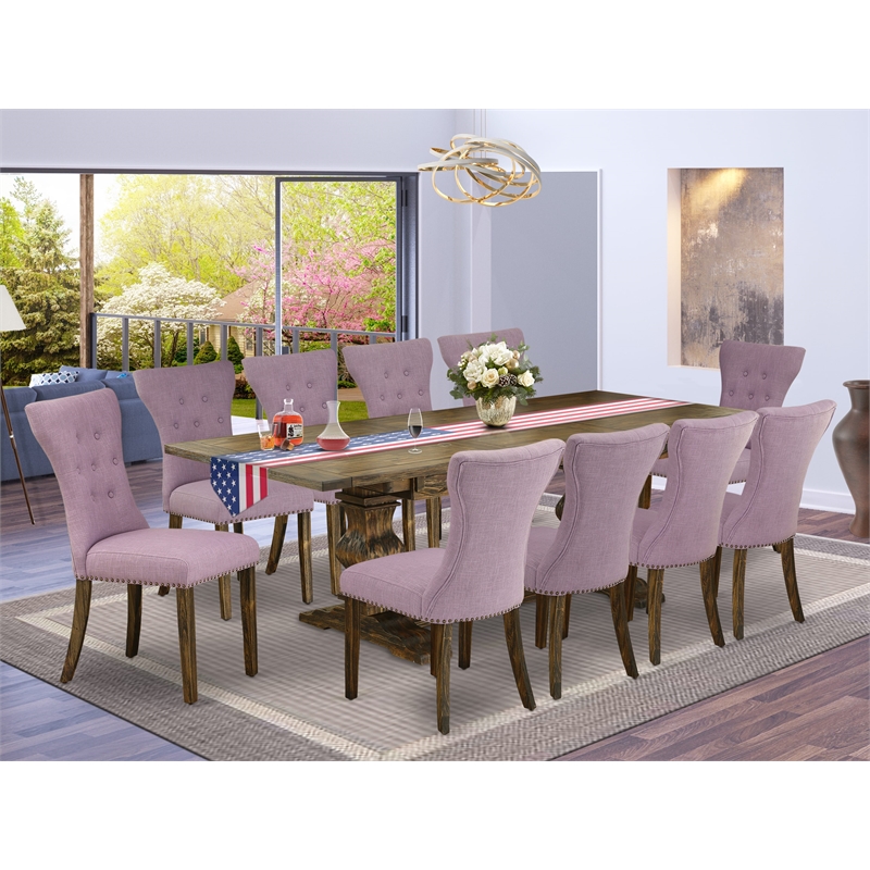 Pemberly Row Dining Table with 10 Dahlia Chairs in Distressed Jacobean