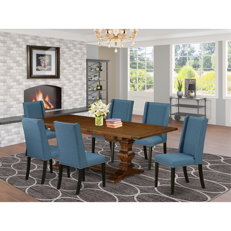 Pemberly Row 7-Piece Wood Dining Set in Walnut and Black Finish