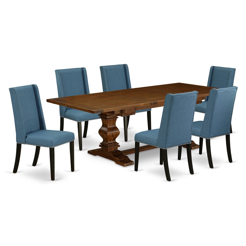 Pemberly Row 7-Piece Wood Dining Set in Walnut and Black Finish