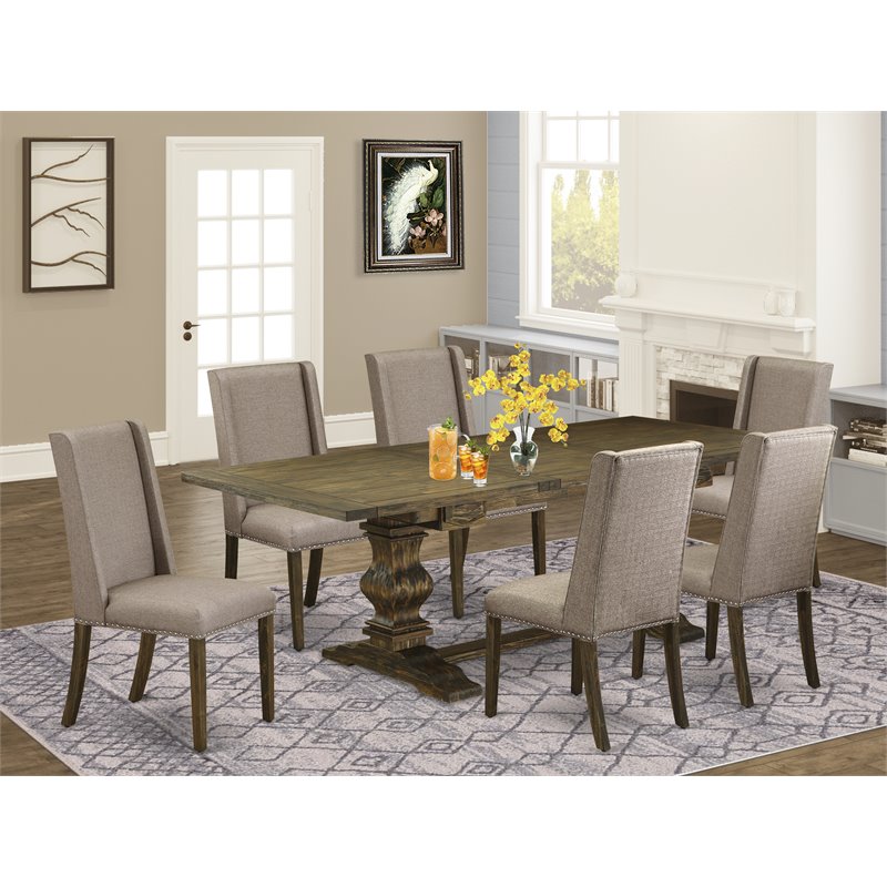Pemberly Row 7-Piece Rubberwood Dining Set in Jacobean Brown/Dark Khaki