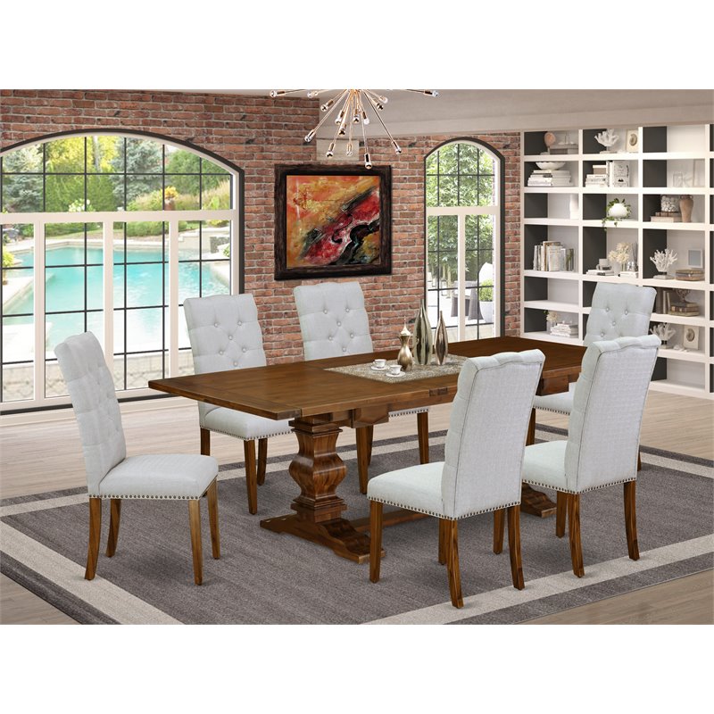Pemberly Row 7-Piece Dining Set in Walnut Finish with Black Upholstery