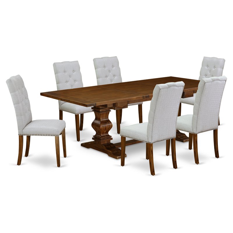 Pemberly Row 7-Piece Dining Set in Walnut Finish with Black Upholstery