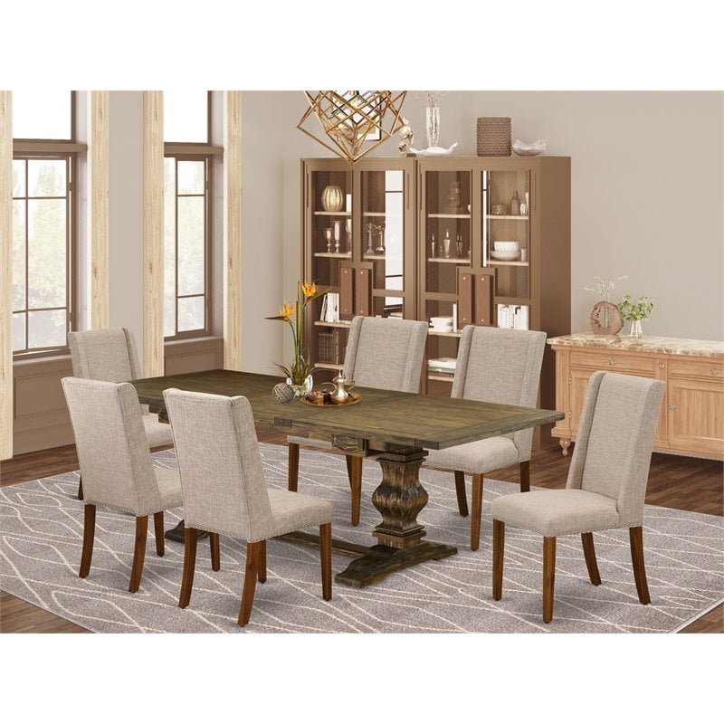 Pemberly Row 7-Piece Wood Dining Set in Jacobean Brown and Clay