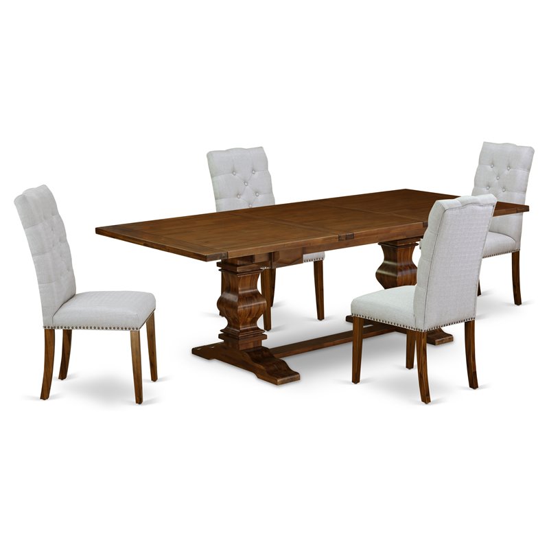 Pemberly Row 5-Piece Wood Dining Set with Parson Chairs in Walnut Finish