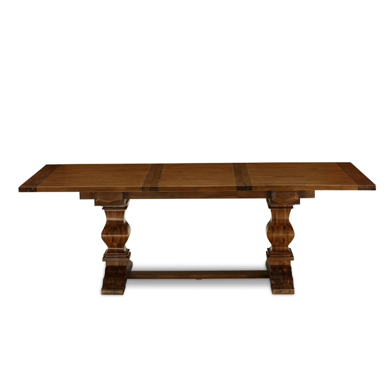 Pemberly Row 9-Pc Dining Table Set Antique Walnut Finish Rubberwood