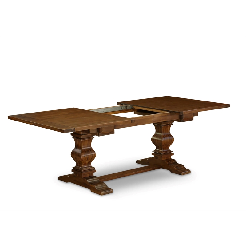 Pemberly Row 9-Pc Dining Table Set Antique Walnut Finish Rubberwood