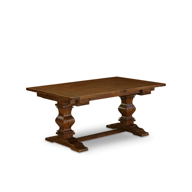 Pemberly Row 9-Pc Dining Table Set Antique Walnut Finish Rubberwood
