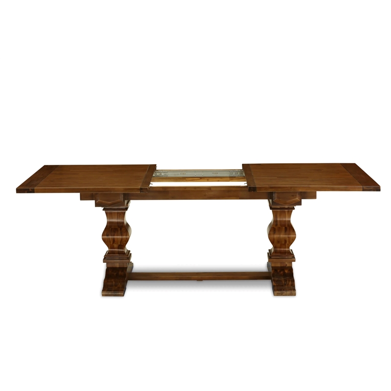Pemberly Row 9-Pc Dining Table Set Antique Walnut Finish Rubberwood