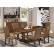 Pemberly Row 7-Pc Walnut Dining Set with Comfortable Brown Beige Chairs