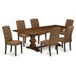 Pemberly Row 7-Pc Walnut Dining Set with Comfortable Brown Beige Chairs