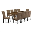 Pemberly Row 11-Pc Walnut Dining Set with Light Sable Upholstered Chairs
