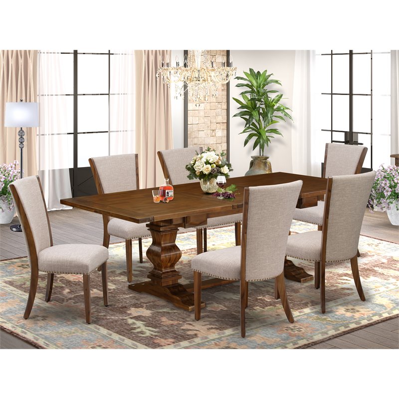Pemberly Row 7-Piece Dining Set with Fabric Chairs in Walnut Finish