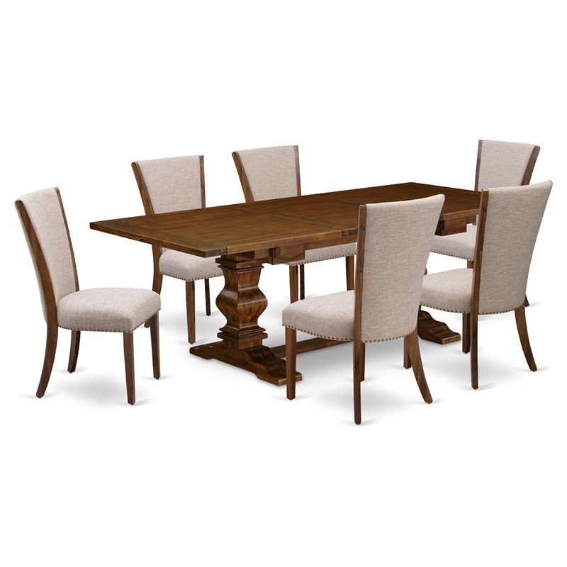 Pemberly Row 7-Piece Dining Set with Fabric Chairs in Walnut Finish