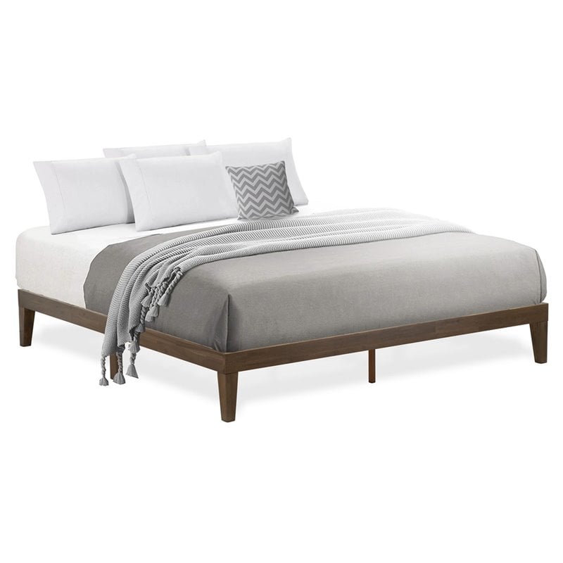 Pemberly Row Engineered Wood King Platform Bed in Weathered Walnut