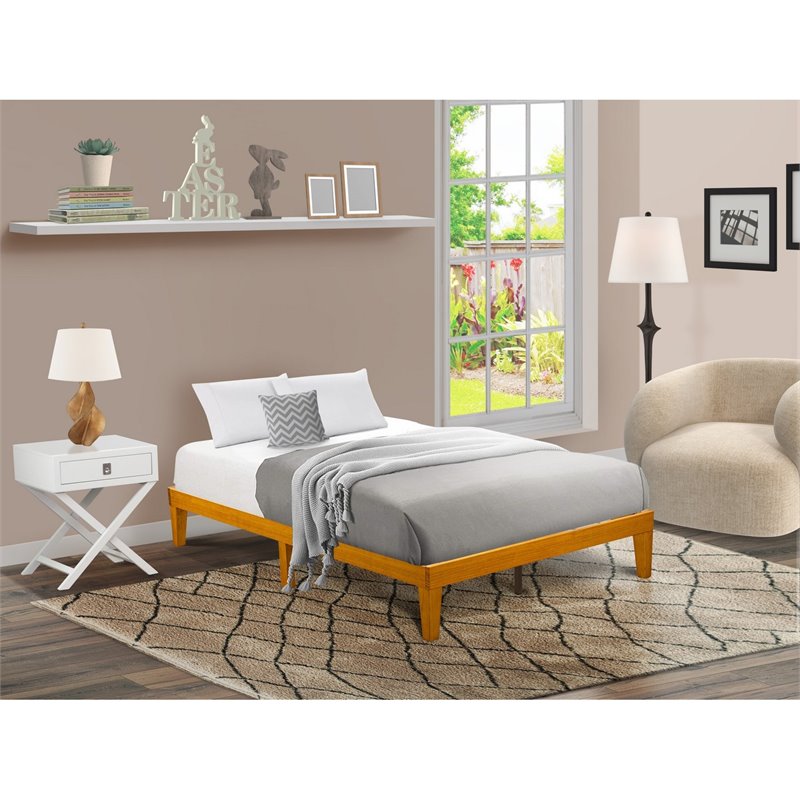 Pemberly Row Engineered Wood Full Platform Bed in Rustic Oak Finish