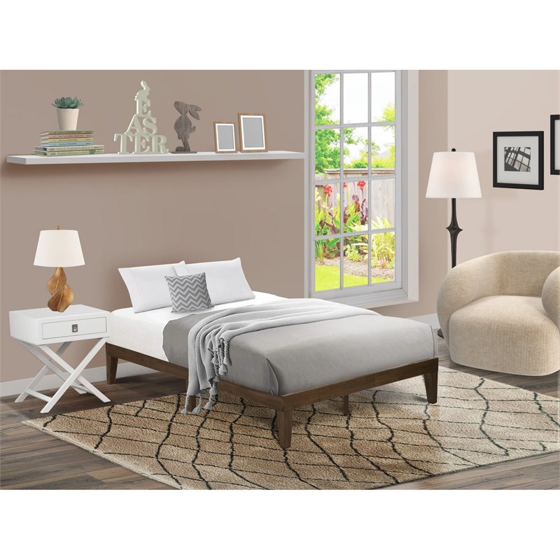 Pemberly Row Engineered Wood Full Platform Bed in Weathered Walnut