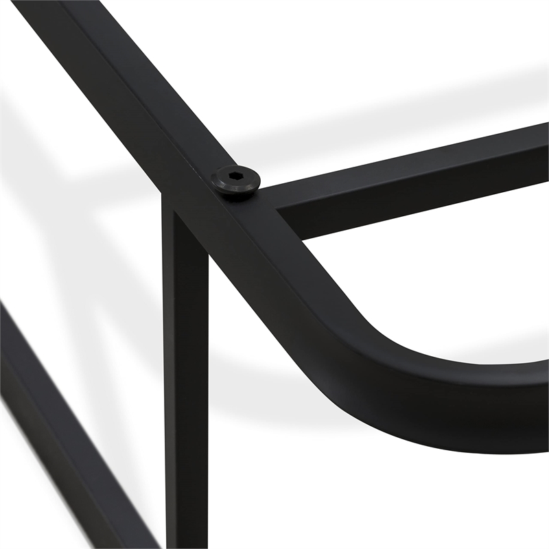 Pemberly Row Metal Queen Bed Frame with Powder-Coated Headboard in Black