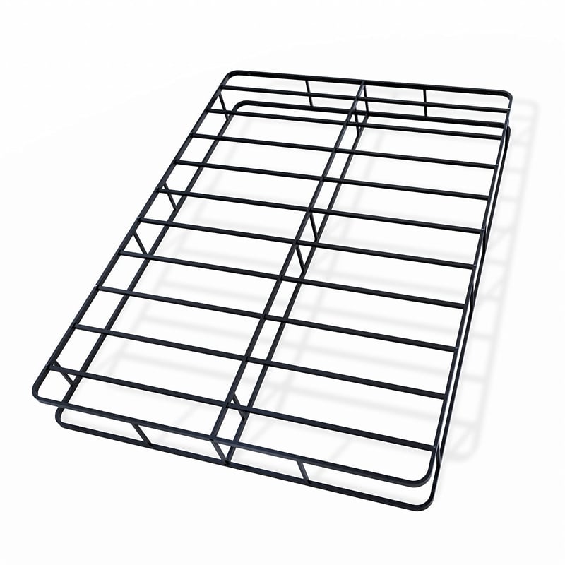 Pemberly Row Metal Queen Bed Frame with Powder-Coated Headboard in Black