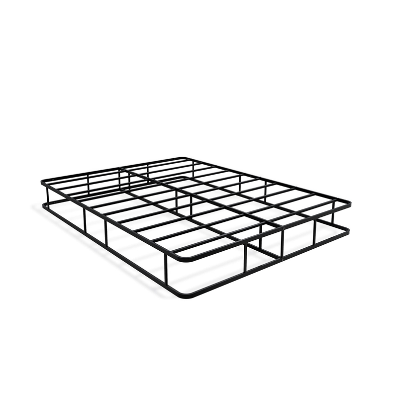 Pemberly Row Metal Queen Bed Frame with Powder-Coated Headboard in Black