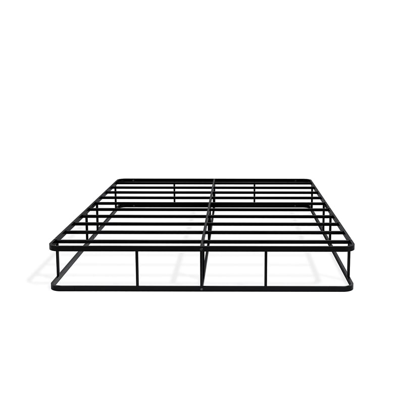 Pemberly Row Metal Queen Bed Frame with Powder-Coated Headboard in Black