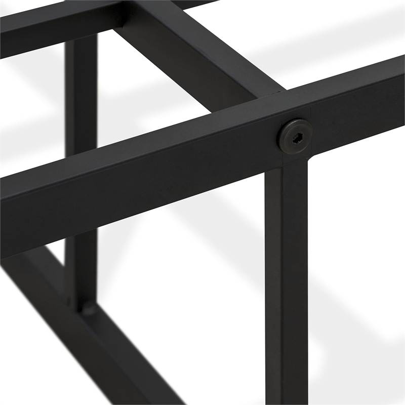 Pemberly Row Metal Queen Bed Frame with Powder-Coated Headboard in Black