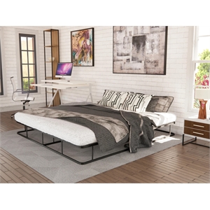 Pemberly Row Metal King Bed Frame with Powder-Coated Headboard in Black