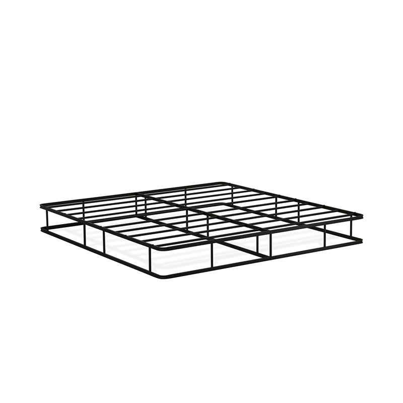 Pemberly Row Metal King Bed Frame with Powder-Coated Headboard in Black