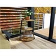 Pemberly Row Round End Table in Metal and Wood Black and Oak Finish