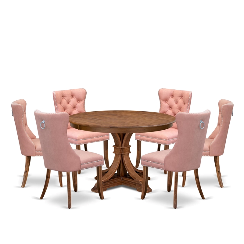 Pemberly Row 7-Piece Walnut Dining Table Set with Faux Leather Chairs