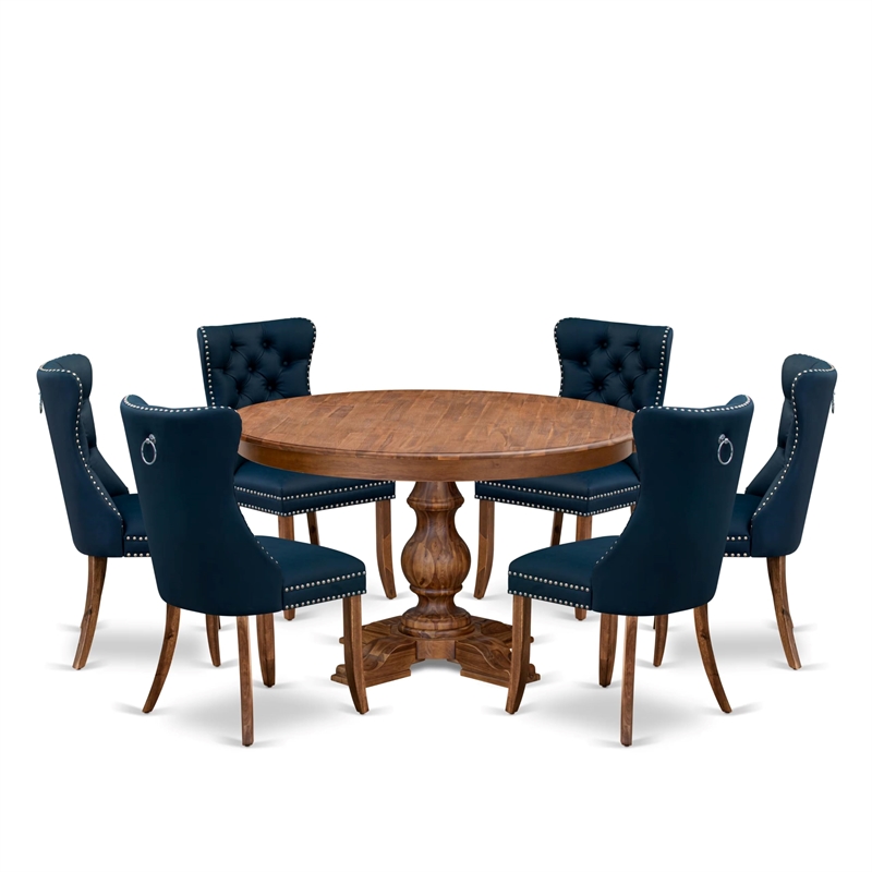 Pemberly Row 7-Piece Kitchen Table Set in Walnut with Faux Leather Chairs