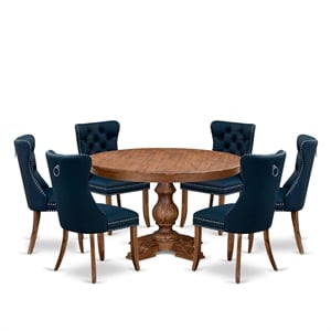 Pemberly Row 7-Piece Kitchen Table Set in Walnut with Faux Leather Chairs