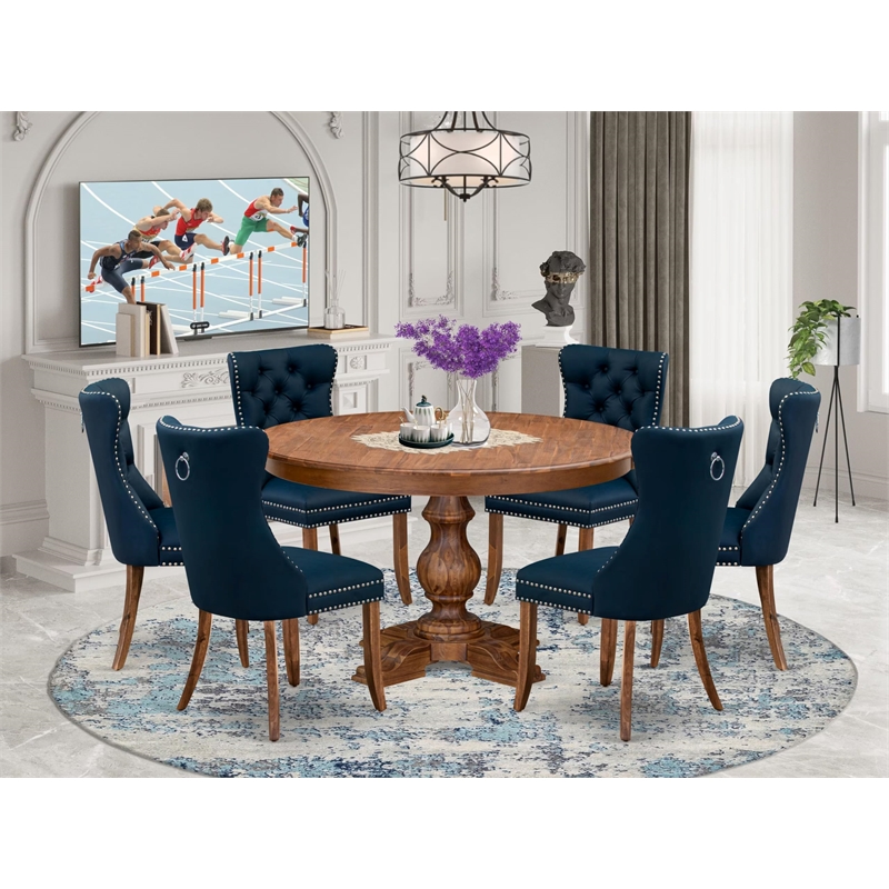 Pemberly Row 7-Piece Kitchen Table Set in Walnut with Faux Leather Chairs
