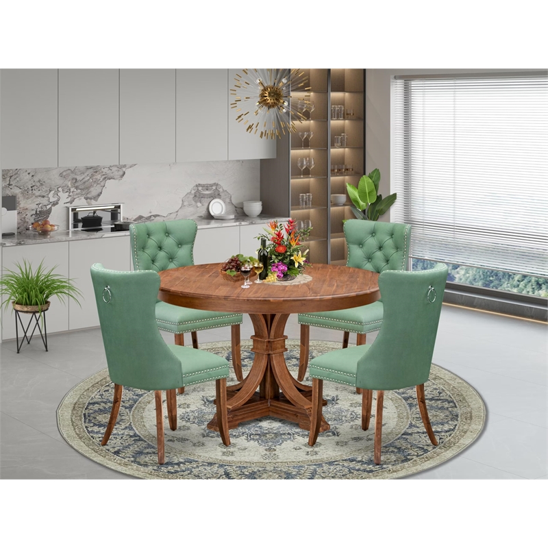 Pemberly Row 5-Piece Rubberwood Dining Room Set in Walnut Finish