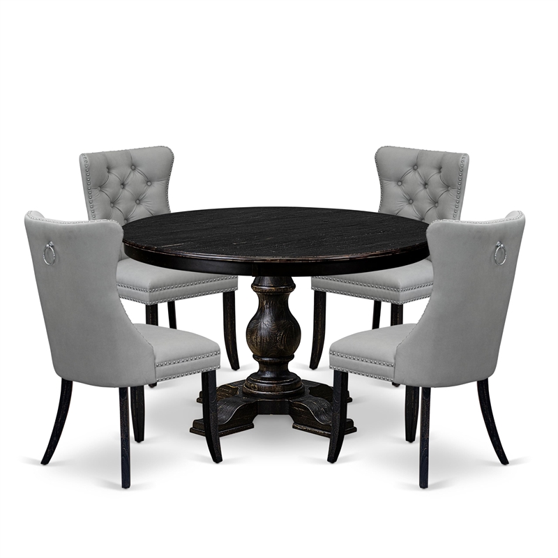 Pemberly Row 5-Piece Round Dining Set in Sand-Blasted Black Finish