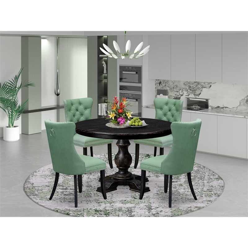 Pemberly Row 5-Piece Round Dining Table Set in Wood Black Finish