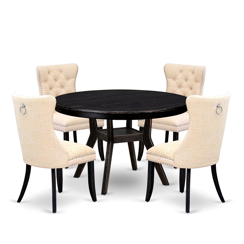 Pemberly Row 5-Piece Dining Room Set with Acacia Wood in Black Finish