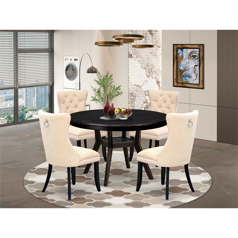 Pemberly Row 5-Piece Dining Room Set with Acacia Wood in Black Finish