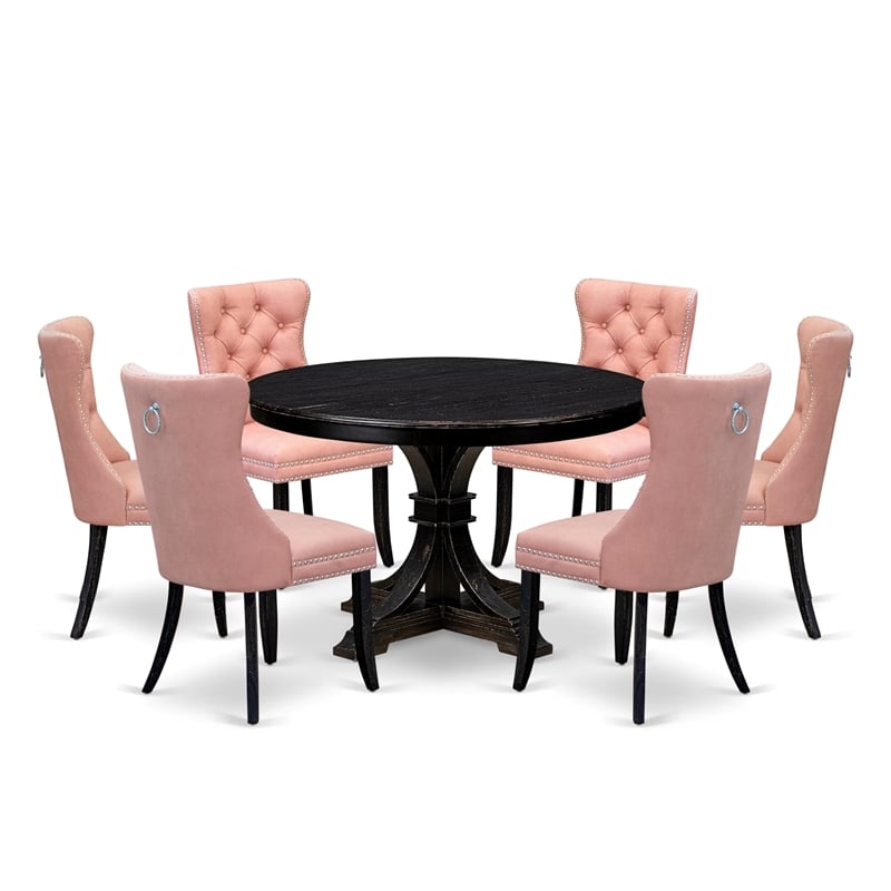 Pemberly Row 7-Piece Round Dining Set with Pedestal Table in Black