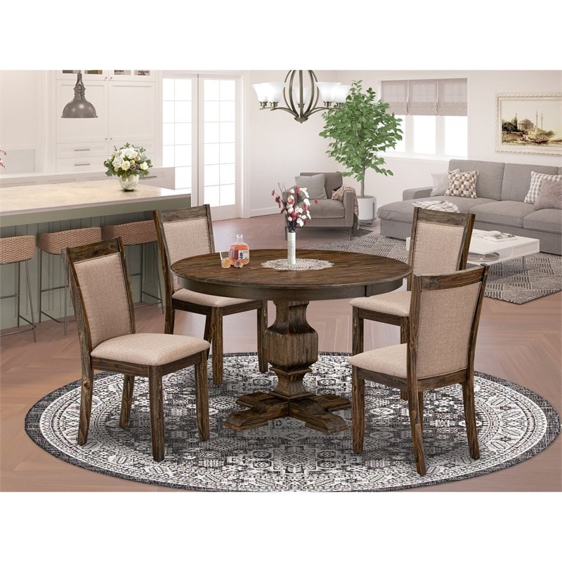 Pemberly Row 5-Piece Wood Dining Set in Jacobean and Dark Khaki Gray