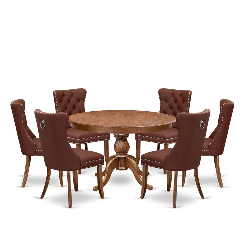 Pemberly Row 7-Piece Mid Century Rubberwood Dining Set in Walnut Finish