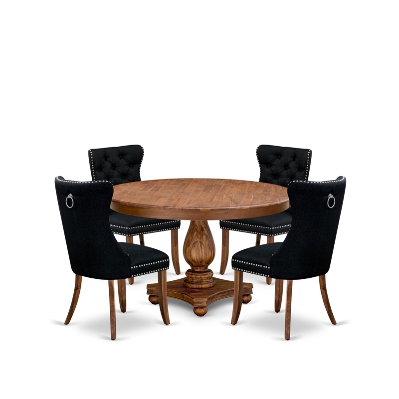 Pemberly Row 5-Piece Rubberwood Dining Set with 4 Chairs in Walnut