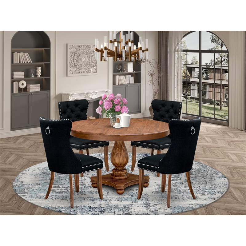 Pemberly Row 5-Piece Rubberwood Dining Set with 4 Chairs in Walnut