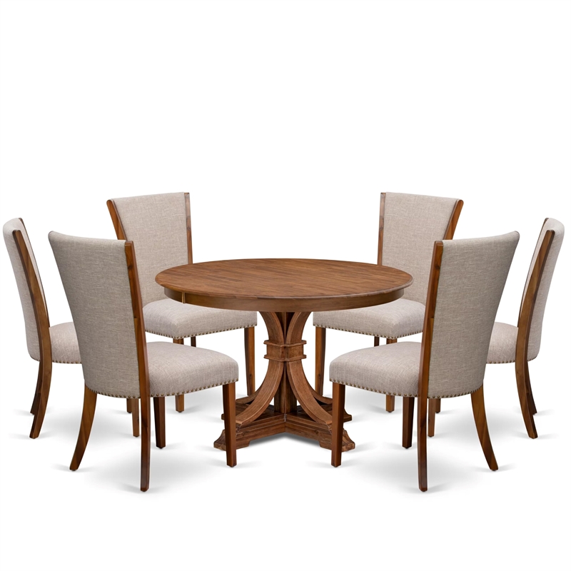 Pemberly Row 7 Piece Walnut Dining Set with Upholstered Chairs