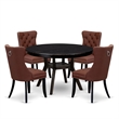Pemberly Row 5-Piece Round Dining Set in Black with Faux Leather Chairs