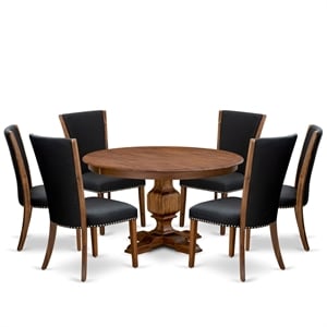 Pemberly Row 7-Piece Round Dining Set with Parson Chairs in Walnut