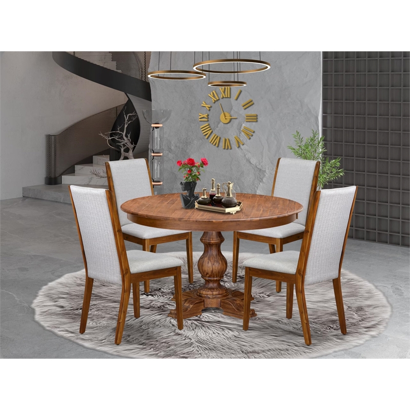Pemberly Row 5-Piece Dining Set with Rubber Wood Table in Walnut Finish