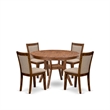 Pemberly Row 5-Piece Dining Set with Rubberwood Construction in Walnut