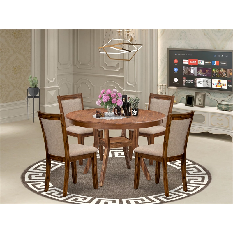 Pemberly Row 5-Piece Dining Set with Rubberwood Construction in Walnut